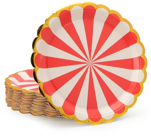 PARTY GO 50 Stück 9“ Pappteller für Abendessen und Dessert, Einwegteller Party Supplies Pack für Graduierung Urlaub Hochzeit Geburtstag Party Baby Dusche Dekorationen, Rot