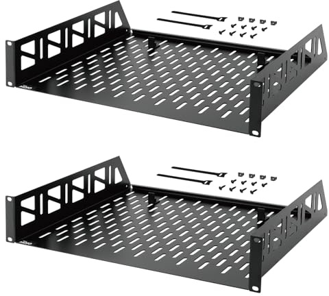 Tecmojo 2U Rack Shelf,19 inch Server Rack Shelf 14 inch Depth,Weight Capacity 110Lbs/50kg,Rack Mount Shelf for 19 Network Racks & Cabinets,with Complete Accessories (2Pack)