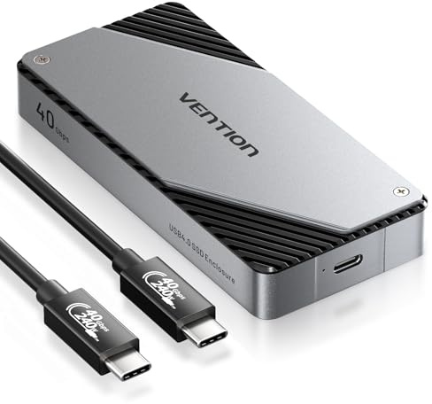 VENTION 40Gbps NVMe Gehäuse, Aluminium M2 SSD Gehäuse für M.2 B+M M-Key Mit Kühlgebläse, Werkzeugfreies M.2 SSD Gehäuse für Thunderbolt 4/3, USB 4, Windows, Linux, Mac mini M4, MacBook Pro/Max