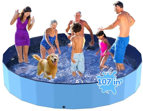 Bilibara 107'' Foldable Dog Pool, Kiddie Pool, Heavy Duty Non-Slip Plastic Pet Wading Pool for Large Dogs, Indoor and Outdoor Kids Pet Dog Bathtub