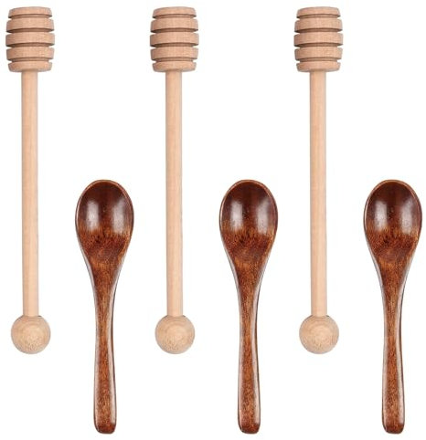 MADGININE 6 PCS Honey Spoons Honey Stick Set, Natural Small Wooden Spoons, Sturdy Durable Honey Stick for Stirring Honey Tea Coffee Jam and Wedding Party Gift