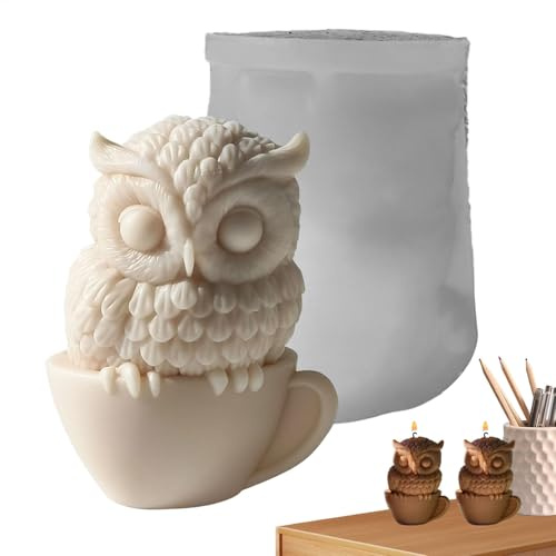 3D Eulen Silikonform Kerzenform Eulen Silikon Form Tierstatuen Eulen Silikonform Handgemachte Seife SilikonForm Eulenform 3D Silikon Backform Für Schokolade,Handwerk Sojawachs Kerzen, Seife, Gips