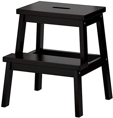 Portable Step Stool 2 Step Ladder, Wooden Stool, Portable Folding, with Anti-Slip Mat/Black