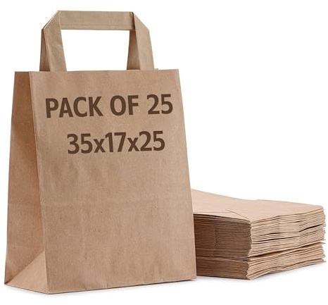 NPA 25 Pack 35x17x25 cm Papiertüten mit Henkel, Tragetaschen Papier, Paper Bags for Shopping, Groceries, Papiertüten Klein mit Henkel