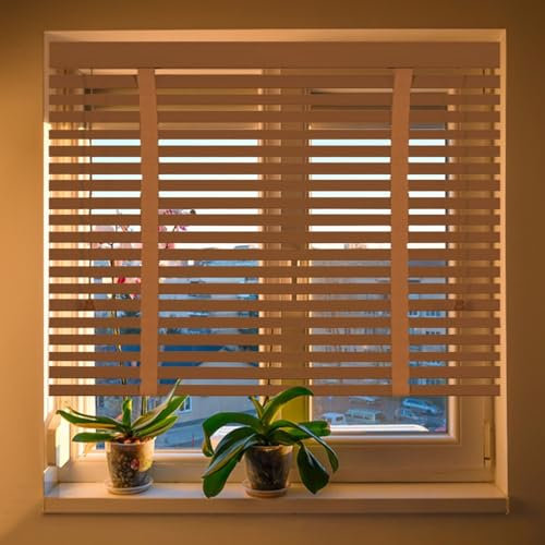 Innenjalousien Holzjalousie, 45cm 55cm 60cm 75cm 105cm 140cm 160cm Horizontal Jalousien für Fenster & Türen, 50mm Lamellen Anpassbare Holz Jalousie Verdunkelun Echtholz Jalousette(Brown)