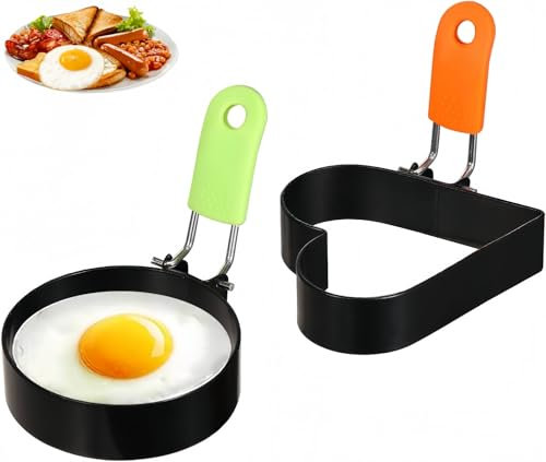 Flycppo Stampo Pancake 2 Pezzi Anelli per Uova per Friggere,Multi-Style Stampo Pancake con Manico,Uovo Fritto Stampo Antiaderenti per Muffin,Pancake,Melette e Cucina