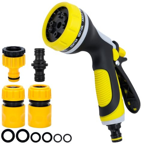 Garden Hose Pipe Spray Gun Watering Set, Hose Nozzle Set Fitting Connectors, TPR Garden Lawns Plants Spray Gun Hose End Connectors Tape Adapter