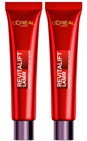 L'Oréal Paris Revitalift Laser Augenbehandlung gegen Knötchen, feuchtigkeitsspendend, glättend, sofortiger Lifting-Effekt, minimiert Unvollkommenheiten, Formel mit aktiven Inhaltsstoffen – 2 Flaschen