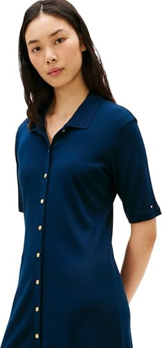 Tommy Hilfiger Donna Abito a Polo Gold Button F&F Midi con Chiusura con Bottoni, Blu (Dark Night Navy), S