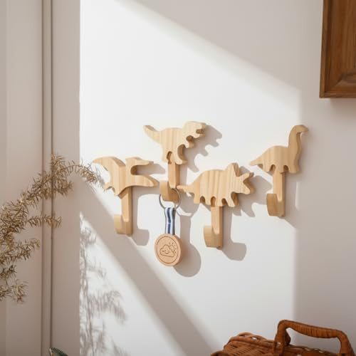Kathfly 4 Pcs Dinosaur Hooks Kids Coat Hooks Wall Mount Bathroom Decor