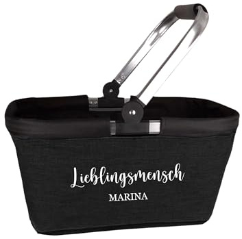 AWASG Einkaufskorb Lieblingsmensch personalisiert, Tragekorb mit Alurahmen faltbar, Personalisiertes Geschenk Einkaufstasche mit Name, 20L schwarz