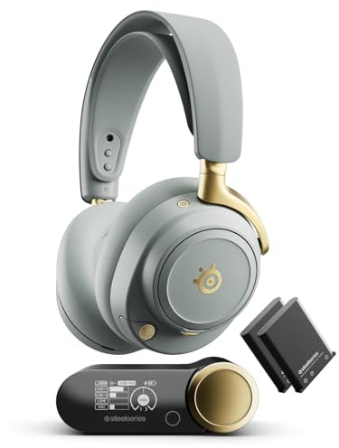 SteelSeries Arctis Nova Elite - Cuffie da gaming wireless - 96kHz/24bit - Speaker in fibra di carbonio - ANC - Eliminaz. rumore con IA - App - 2,4GHz+BT - Multisource; OmniPlay PC+PS+Xbox - Sage&Gold