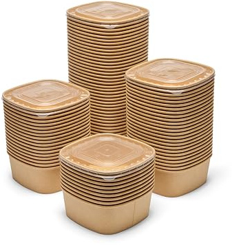 London Coffee Cups 1250ml Disposable Food Containers with Lids - Eco-Friendly take away container with Lids - Ideal Disposable Salad, Hot Food Bowls for Restaurants & Catering (225)