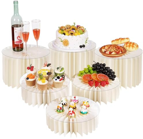 Beafaoo 6 Pack Buffet Risers, Foldable Food Display Stands for Buffet Table, Cake Cupcake Dessert Stand Set for Wedding Party Birthday, Jewelry Display, White