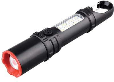 Velamp Magmum torcia LED ricaricabile 3W – 250 lumen – con funzione zoom e lanterna laterale bianca/rossa – luce dimmerabile, batteria integrata e cavo USB-C incluso