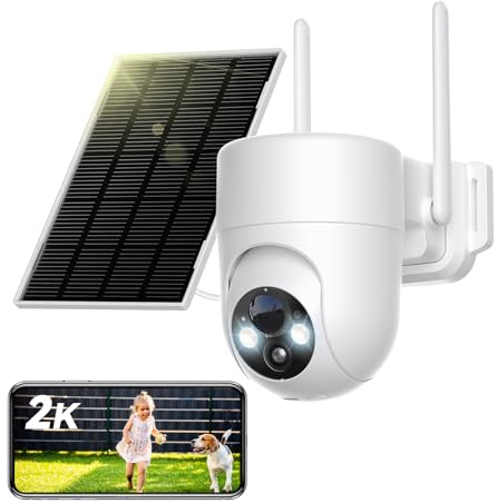 SEHMUA 2K Telecamera Wi-Fi Esterno Senza Fili a Batteria, 360° PTZ Videocamera Sorveglianza con Pannello Solare, Rilevamento PIR, Allarme, Visione Notturna a Colori, Audio a 2 Vie, IP66