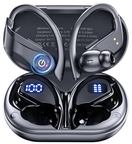 Earbuds Wireless Earbuds 120H Playback Bluetooth 6.1 Headphones IPX7 Waterproof Stereo Bass Over-Ear Headphones with Earhooks Microphone LED Battery Display for Sports Running Workouts
