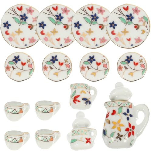 FIXOSHEE Set da Tè in Ceramica Miniatura 15 Pezzi per Casette delle Bambole, Stoviglie e Accessori da Cucina in Miniatura, Decorazioni Realistica per Casa delle Bambole