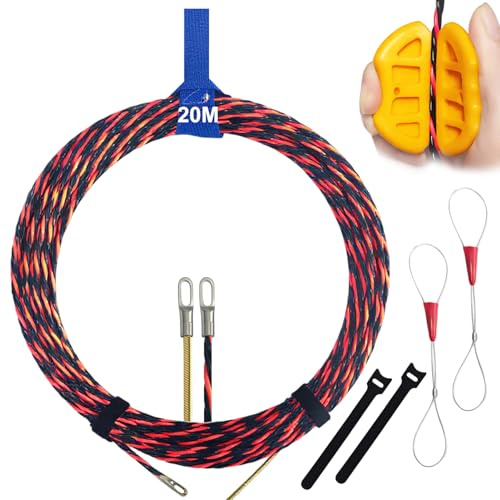 Guia Pasacables 20m 4,8mm de Diámetro Guía Pasacables Retractable Spring Electricista Triple Trenzada Trenzada con 2 Muelles Ayuda para Tirar Cables