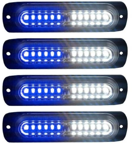 Riloer Luces estroboscópicas laterales Mini, 12 V-24 V, luz de advertencia, impermeable, compatible con camiones, automóviles, luz azul-blanca.