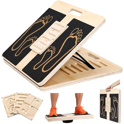 ONETOALL 2 in 1 Planche Equilibre Inclinée Kiné 12 angles et 3 labyrinthes | Charge Maximale 136 kg, Antidérapant, Plateforme Plus Large et Épaisse, Bois 11 Couches Pressées, Multi-Usage Rééducation