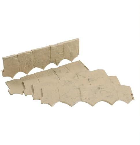 Suncast Flagstone No Dig Border Edging for Garden, Lawn, or Landscaping, Light Tan Marble (Set of 5), Made in The USA
