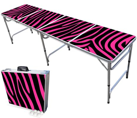 PARTYPONG 8-Foot Folding Beer Pong Table - Pink Zebra Edition (Base Model)