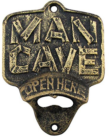 Man Cave Wall Mount Bottle Opener - Metal Cast Iron Beer Bottle Cap Opener Tool - Rustic Wall Decor for Home Bar Kitchen or Man Cave - Gifts for Men, Dad, Grandpa - Bar Accessories, Barware - 3.75