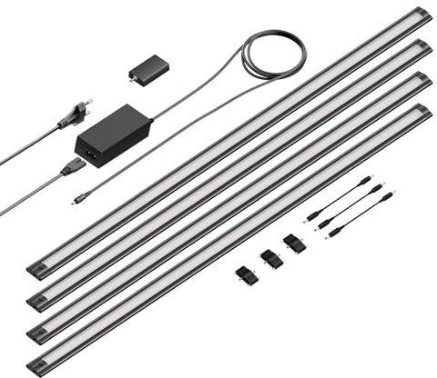 ledscom.de Smarte LED Unterbau-Leuchte SIRIS schwarz matt, WLAN-Controller, flach, Smart-Home, Alexa-fähig, je 90cm, je 963lm, warmweiß, 4er Set