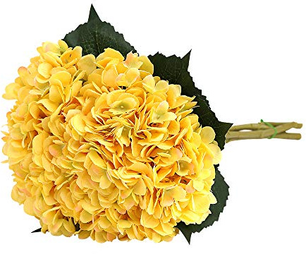 Tifuly Artificial Hydrangea Flower,5Pcs Fake Yellow Silk Flowers 18.5 Long | Silk Hydrangea Flower 6.6Inch Head Single Long Stem, Floral Arrangement for Farmhouse Home Decor Wedding Backdrop Artwork