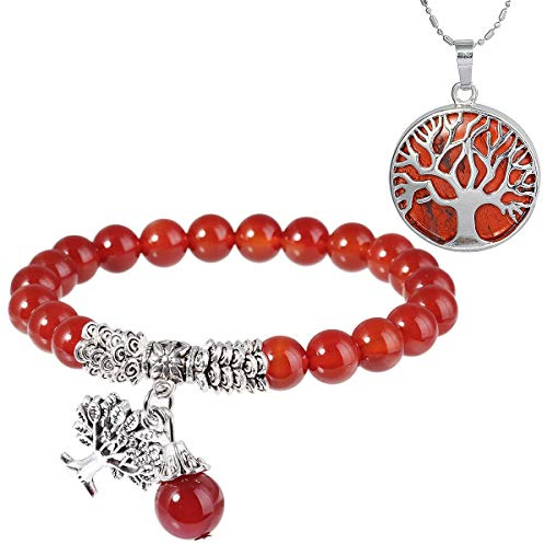 mookaitedecor Perles Protection Bracelet Pierre | Naturelle Lithotherapie Collier Pendentif Arbre de Vie Bijoux pour Femme