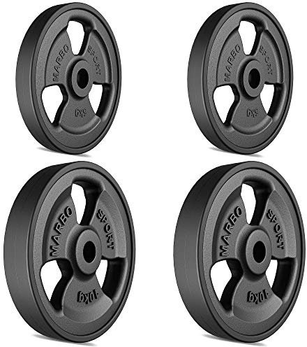 Marbo Sport Tri-Grip Hantelscheiben-Set KIER_G aus Gusseisen mit Gummi-Ummantelung, Gewichte mit Aufnahme Ø31 mm, 2 x 5 kg + 2 x 10 kg (Gesamtgewicht 30 kg)
