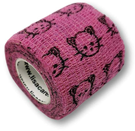 LisaCare Verband Tape - 12 Rollen 5cm breit - Riesige Farb- & Motivauswahl | selbsthaftend, elastisch für Kinder - Bandagen zum Trösten (Katze) - Die Kinder Finger Bandagen - Kohäsive Bandage