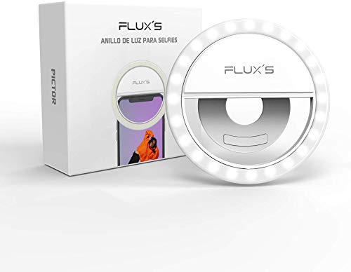 Mini Flux'S USB Rechargeable LED Selfie Ring with Clip for Mobile Phone, Tablet or Laptop for Selfie, Youtube, TIK Tok, Instagram, Direct, Video Calling, Makeup