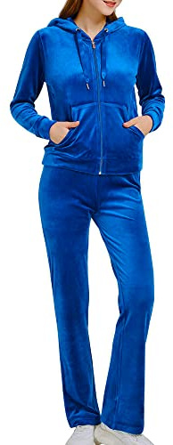 Woolicity Tuta Sportiva Donna in Velluto Completi Felpa con Cappuccio Pantaloni Jogging Invernale Passeggiata Casual Pigiama Ginnastica Blu scuro XL