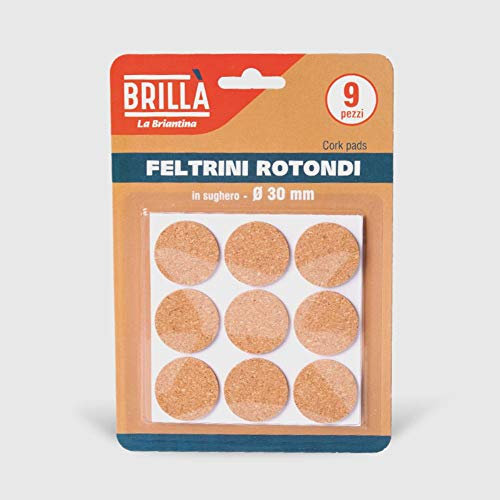 La Briantina Feltrini di Sughero Rotondi per Mobili, Protezione Sedie Arredi e Pavimenti, Diametro 3 cm, 9 Pezzi