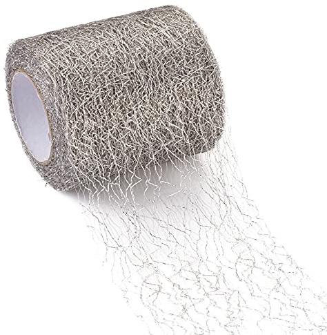 Pandahall Spinnennetz-Spitzennetz, 7,6 cm, silberfarbenes Netzband, Rolle, großes Loch, Tüll für Bastelarbeiten, Geschenkverpackungen, Rock, Tür, Vorhang, Hintergrund