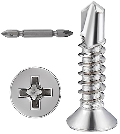 Wensilon（400pcs）#8×3/4”for Sheet Metal Self-Tapping Screws 410 Stainless Steel Flat Head High-Strength Quick self-Drilling Screws