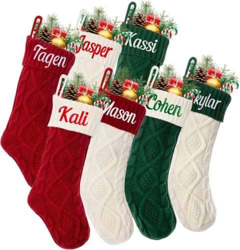 Personalized Christmas Stockings，Large Knitted Xmas Stockings for Kids, Custom Name Family Christmas Stockings, Holiday and Family Stocking for Fireplace Christmas Holiday Party Decoration (1)