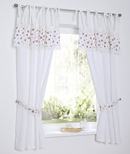 Cortina Lavie Store Blanco, cucina, Flores, con Lazos, 145 cm, Ancho 90 cm (1 Pieza)