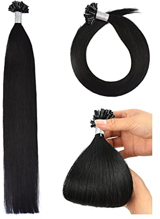 Extensions de cheveux Naturel kératine 55cm Remy Cheveux Humain Pre Bonded U Tip Hair Extensions (50g #1 Noir)