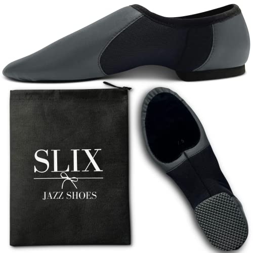 SLIX Dance Presents The Jazz Shoe, Easy Slip On Slip Off Black Dance Shoes, Real Suede and Rubber Split Sole for Women and Girls Child Size 13