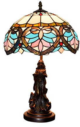 GAUUA Retro Lámparas De Mesa De Estilo Tiffany, Faros De Cama De Vidrio Teñido Mediterráneo De 12 Pulgadas Barroco Diseña Lámparas De Mesa En La Sala De Estar del Dormitorio