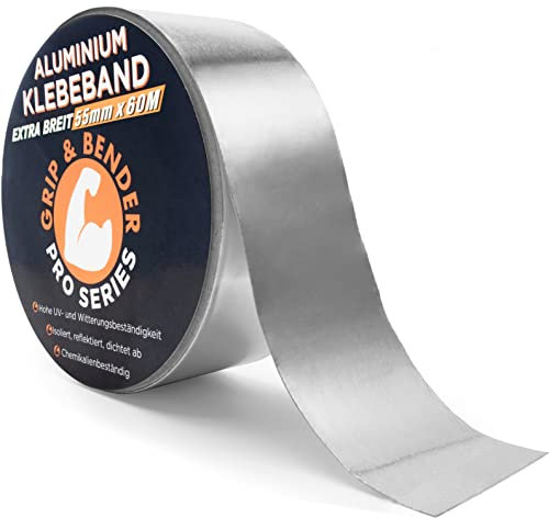 GRIP&BENDER Aluminium Klebeband zum Abdichten - Wasserdichtes Alu-Klebeband für Aussen mit 55mm Breite - Selbstklebendes Alu-Tape für Dampfsperre (55mm x 60m)