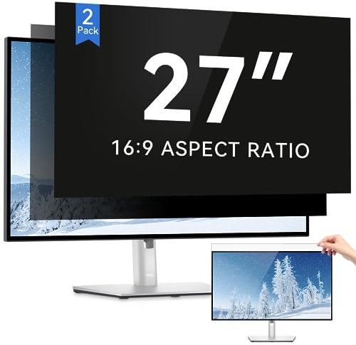 IPROKKO [2 Pack 27 Inch Computer Privacy Screen Filter, Removable Anti Glare Blue Light Scratch Protector Film for 27inch Computer 16:9 Widescreen Monitor, Anti Spy Security Protector Shield