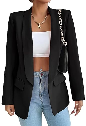 LIAOPUFUS Donna Blazer Slim Fit Maniche Lunghe Tuta con Risvolto Giacca da Ufficio Business con Tasche e Vari Colori Stile Casual Classico(L,2-Nero)