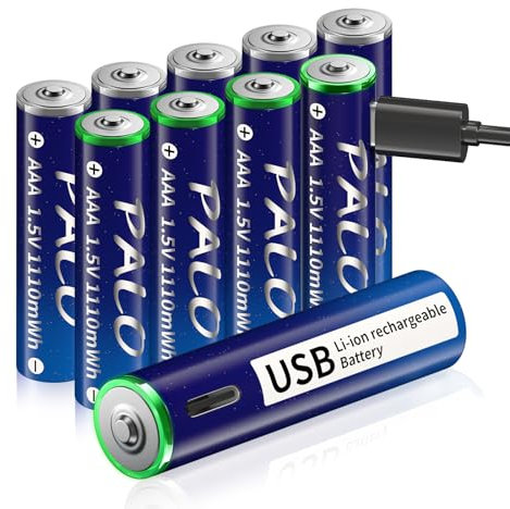 Mspalocell USB-C Baterías Recargables de Litio AAA Recargables 1.5V 1100mWh, Carga rápida, baterías AA Recargables con Cable Carga múltiple Tipo-C, con luz de Carga, 1300+ ciclos, batería 10 Piezas