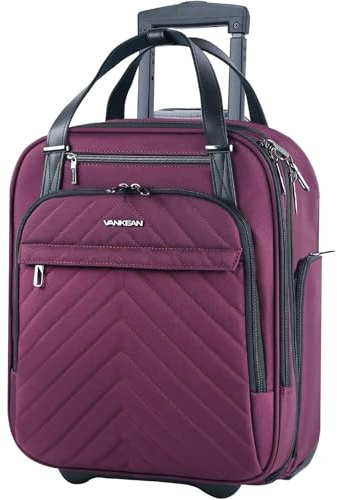 VANKEAN Rollable Laptop Bag Underseat Travel Backpack with Wheels - 16-inch Underseater Lightweight Overnight Suitcase with Wheels Roller Case for Women Men Travel Business, Burgundy