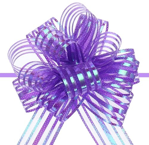 QUARKZMAN Noeud Cadeau 5Pcs 10cm Grand Nœud en Organza, Nœud pour Emballage Cadeau, Ruban en Mousseline de Soie Violet pour les Paniers de Mariage, Noël, Saint-Valentin