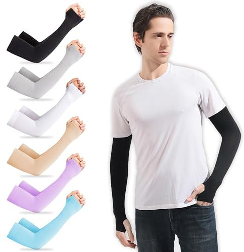 6 Paio Maniche a Braccio, Manicotto UV Protezione Braccia, Raffreddamento Manicotti Braccia Unisex Protezione Solare Manicotti per Braccio Umidità Traspirante Corsa Ciclismo Giardinaggio Attività